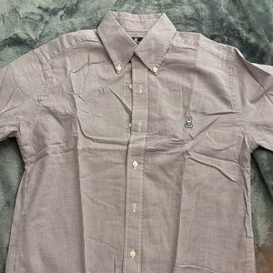 Psycho Bunny Men's Brown Checkered Button Down Shirt Single Needle 100% Cotton
